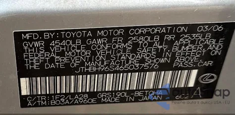 2006 Lexus Gs 300 from USA, damaged, VIN JTHBH96S465037576